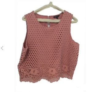 RW & CO Blouse Tank Top Size Large, Lace, Salmon Pink, Sleeveless, Pre Owned